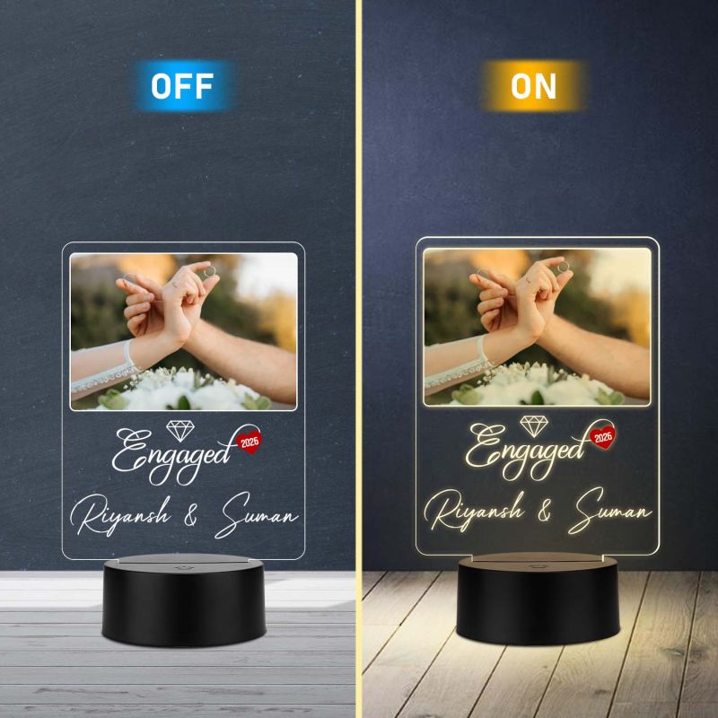 Personalized Couple Name & Engagement Date LED Night Lamp with Warm White Light Engagement Gift for Friend, Bhaiya-Bhabhi, Sister & Jiju